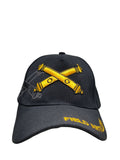 ARMY Field Artillery Hat Baseball Cap Black and Gold with Logo Emblem Mens Headwear
