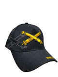 ARMY Field Artillery Hat Baseball Cap Black and Gold with Logo Emblem Mens Headwear
