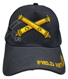 ARMY Field Artillery Hat Baseball Cap Black and Gold with Logo Emblem Mens Headwear