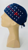 Scrub Hat Nursing Cap Gift for Doctor, EKG Cardiologist Surgeon Nurse OR ER Xray Tech Veterinarian, Blue with Caduceus
