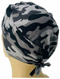 Camouflage Nursing Scrub Hat Scrubs Cap, Cotton, Gray Camo with Black