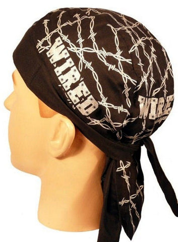 Barb Wire Wired Black Do Rag Du Bandana with Sweatband Motorcycle Helmet Liner Skull Cap