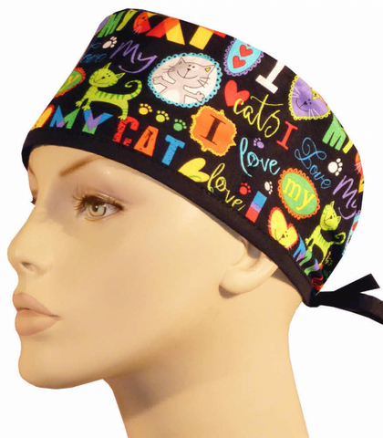 Surgical Scrub Cap I Love MY Cats with SWEATBAND MADE IN THE USA Doctors Surgeon Hat