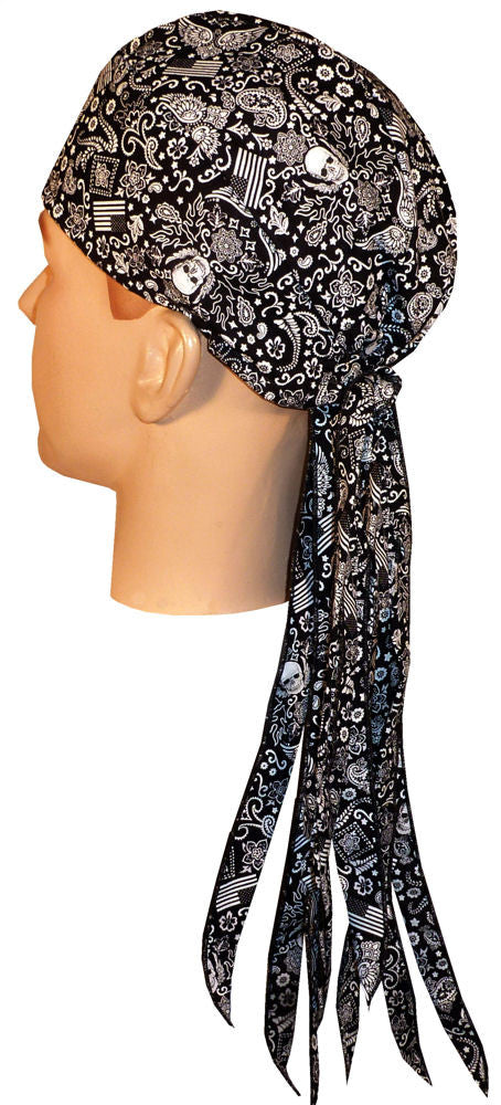 Black Paisley Dorag ROVER Bandana Durag with Long Tails and