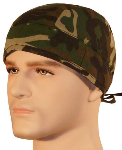 Green Camo Surgical Scrub Cap w/ Sweatband MADE IN THE USA Doctors Surgeon Hat for Men Women