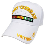 Army Vietnam Veteran White Baseball Cap Military Vet Adjustable One Size Hat
