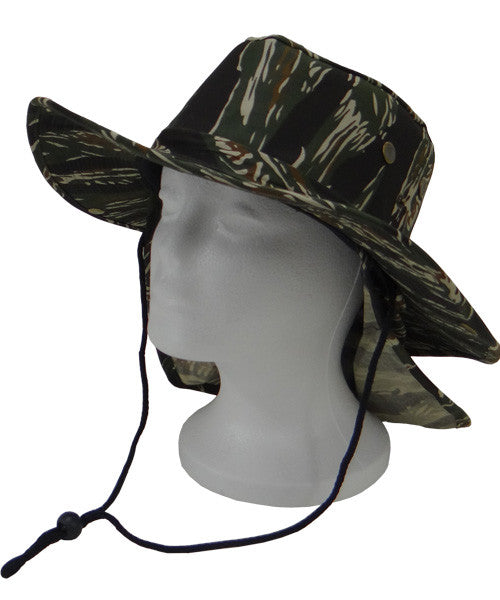 Safari Boonie Fishing Sun Hat Cotton Blend - Tiger Stipe Camouflage Camo XL Extra Large X-Large