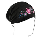 CLEARANCE Pretty Flowers and Black Headwrap Cotton Helmet Liner Motorcycle Bikers, Cyclists, Chemo Bald Head Cover