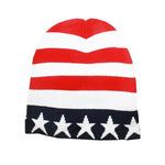 American Flag Ski Hat Patriotic Knitted Winter Beanie Cuffless Stars and Stripes Red White and Blue Skull Cap