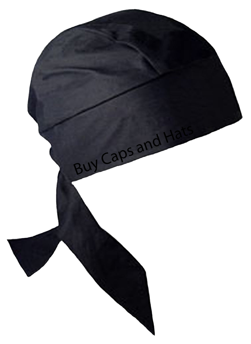 Black Bandana DoRag with Sweatband Pirate Skull Cap Heavy Duty