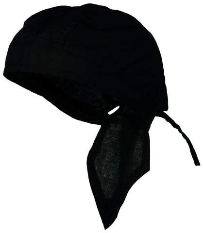 Black Solid Doo Rag Headwrap Durag Skull Cap Cotton Sporty Motorcycle Hat