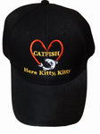 Catfishing Baseball Cap I Love Catfish Here Kitty Kitty Black Hat Hooks in Shape of Heart