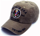 Vietnam ERA Veteran Hat Military Baseball Cap, Mens Womens, Khaki Tan and Black Cotton