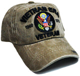 Vietnam ERA Veteran Hat Military Baseball Cap, Mens Womens, Khaki Tan and Black Cotton
