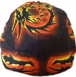 Dragon Dorag with Flames Black Doo Rag Headwrap Cotton Durag Skull Cap