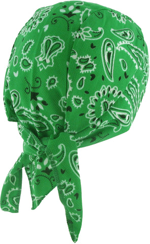 Green Paisley Headwrap Doo Rag with SWEAT BAND Durag Skull Cap Spandex Sporty Motorcycle Hat