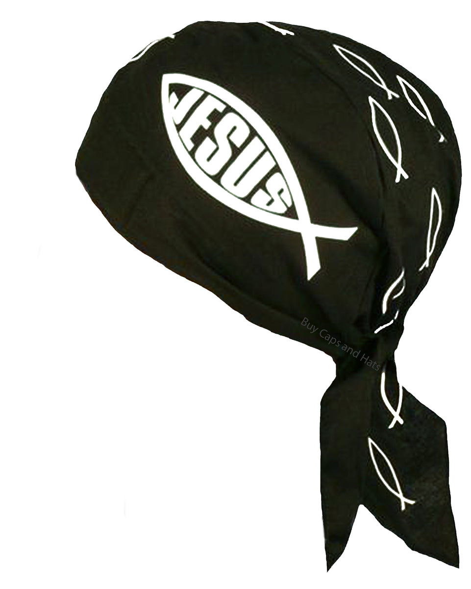 Christian Doo Rag Motorcycle Skull Cap with Sweatband Black and