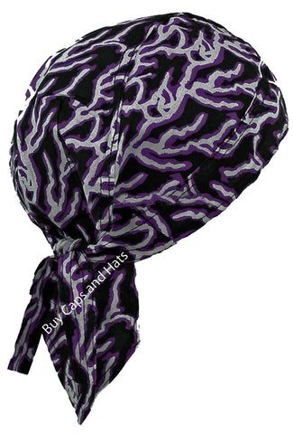 CLEARANCE Purple and Black Electric Doo Rag Durag Motorcycle Skull Cap Chemo Bald Head Cover Sun Protection