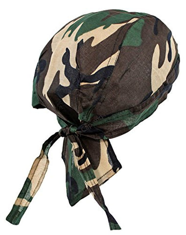 Camouflage Head Wrap Doo Rag Woodland Camo Durag Skull Cap Cotton Sporty Motorcycle Hat
