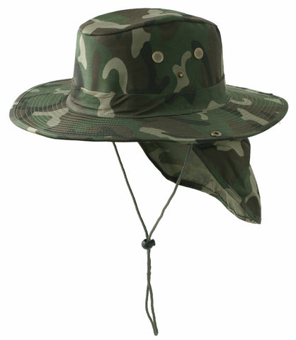Safari Boonie Fishing Sun Hat Cotton Blend - Woodland Green Camouflage Camo MEDIUM