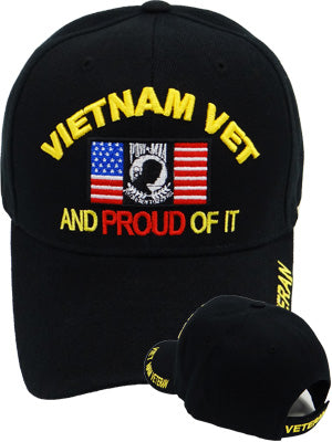 Vietnam Veteran Cap Black Military Hat Proud of It with American Flag and POW MIA