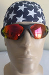 American Flag Bandana Dorag Cap with Sweatband and Mesh Liner, Cotton Motorcycle Biker Durag Skull Hat Stars and Stripes Red White and Blue