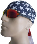 American Flag Bandana Dorag Cap with Sweatband and Mesh Liner, Cotton Motorcycle Biker Durag Skull Hat Stars and Stripes Red White and Blue