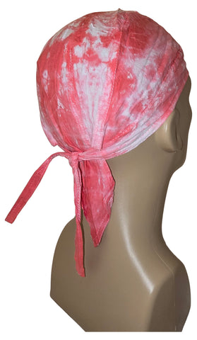 Pink and White Tie Dye Bandana Dorag Cap Tye Die Doo Rag 1960s Hippie Fun Woodstock Cotton Motorcycle Biker Durag Skull Hat