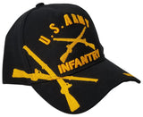 Infantry Hat Army Baseball Cap Black and Gold with Logo Emblem Mens Headwear