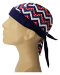 American Flag Chevron Striped Bandana Dorag with Sweatband Doo Rag Made America USA Motorcycle Skull Cap Cotton Helmet Liner