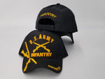 Infantry Hat Army Baseball Cap Black and Gold with Logo Emblem Mens Headwear