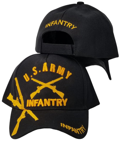 Infantry Hat Army Baseball Cap Black and Gold with Logo Emblem Mens Headwear