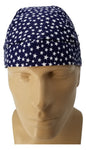 Navy Blue with White Stars Bandana Dorag with Sweatband Doo Rag Made America USA Motorcycle Skull Cap Cotton Helmet Liner