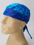 Tie Dye Blue Bandana Dorag Cap with Sweatband and Mesh Liner, Cotton Motorcycle Biker Durag Skull Hat