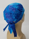 Tie Dye Blue Bandana Dorag Cap with Sweatband and Mesh Liner, Cotton Motorcycle Biker Durag Skull Hat