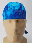 Tie Dye Blue Bandana Dorag Cap with Sweatband and Mesh Liner, Cotton Motorcycle Biker Durag Skull Hat