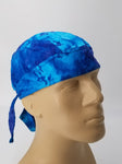 Tie Dye Blue Bandana Dorag Cap with Sweatband and Mesh Liner, Cotton Motorcycle Biker Durag Skull Hat