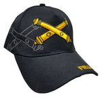 ARMY Field Artillery Hat Baseball Cap Black and Gold with Logo Emblem Mens Headwear