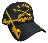 ARMY Cavalry Hat Cav Baseball Cap Black and Gold with Logo Emblem Mens Headwear