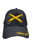 ARMY Field Artillery Hat Baseball Cap Black and Gold with Logo Emblem Mens Headwear