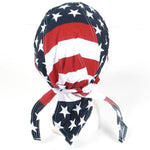 American Flag Bandana Dorag Cap with Sweatband and Mesh Liner, Cotton Motorcycle Biker Durag Skull Hat Stars and Stripes Red White and Blue