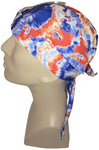 Red White and Blue Tie Dye Bandana Dorag Cap with Sweatband Tye Die Doo Rag 1960s Hippie Fun Woodstock Cotton Motorcycle Biker Durag Skull Hat Made in America