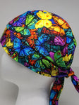 Butterfly Bandana Dorag with Sweatband Doo Rag Made America USA Motorcycle Skull Cap Cotton Helmet Liner