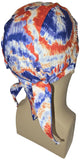Red White and Blue Tie Dye Bandana Dorag Cap with Sweatband Tye Die Doo Rag 1960s Hippie Fun Woodstock Cotton Motorcycle Biker Durag Skull Hat Made in America