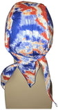 Red White and Blue Tie Dye Bandana Dorag Cap with Sweatband Tye Die Doo Rag 1960s Hippie Fun Woodstock Cotton Motorcycle Biker Durag Skull Hat Made in America