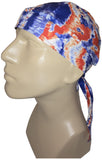 Red White and Blue Tie Dye Bandana Dorag Cap with Sweatband Tye Die Doo Rag 1960s Hippie Fun Woodstock Cotton Motorcycle Biker Durag Skull Hat Made in America