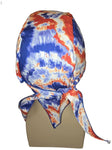 Red White and Blue Tie Dye Bandana Dorag Cap with Sweatband Tye Die Doo Rag 1960s Hippie Fun Woodstock Cotton Motorcycle Biker Durag Skull Hat Made in America