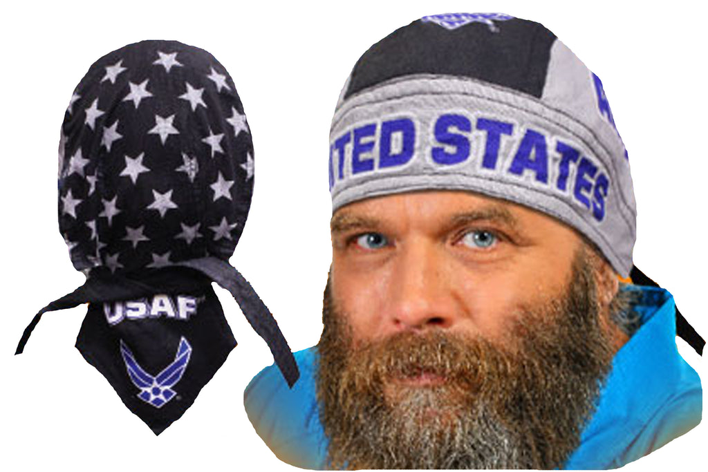 US Air Force Doo Rag with a SWEATBAND Blue Bandana Head Wrap Motorcycl – Buy Caps and Hats, U.S. Veteran-Owned