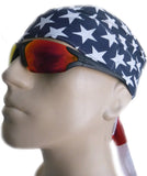 American Flag Bandana Dorag Cap with Sweatband and Mesh Liner, Cotton Motorcycle Biker Durag Skull Hat Stars and Stripes Red White and Blue