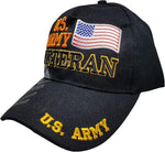 Army Veteran Hat with American Flag Black Embroidered Baseball Cap